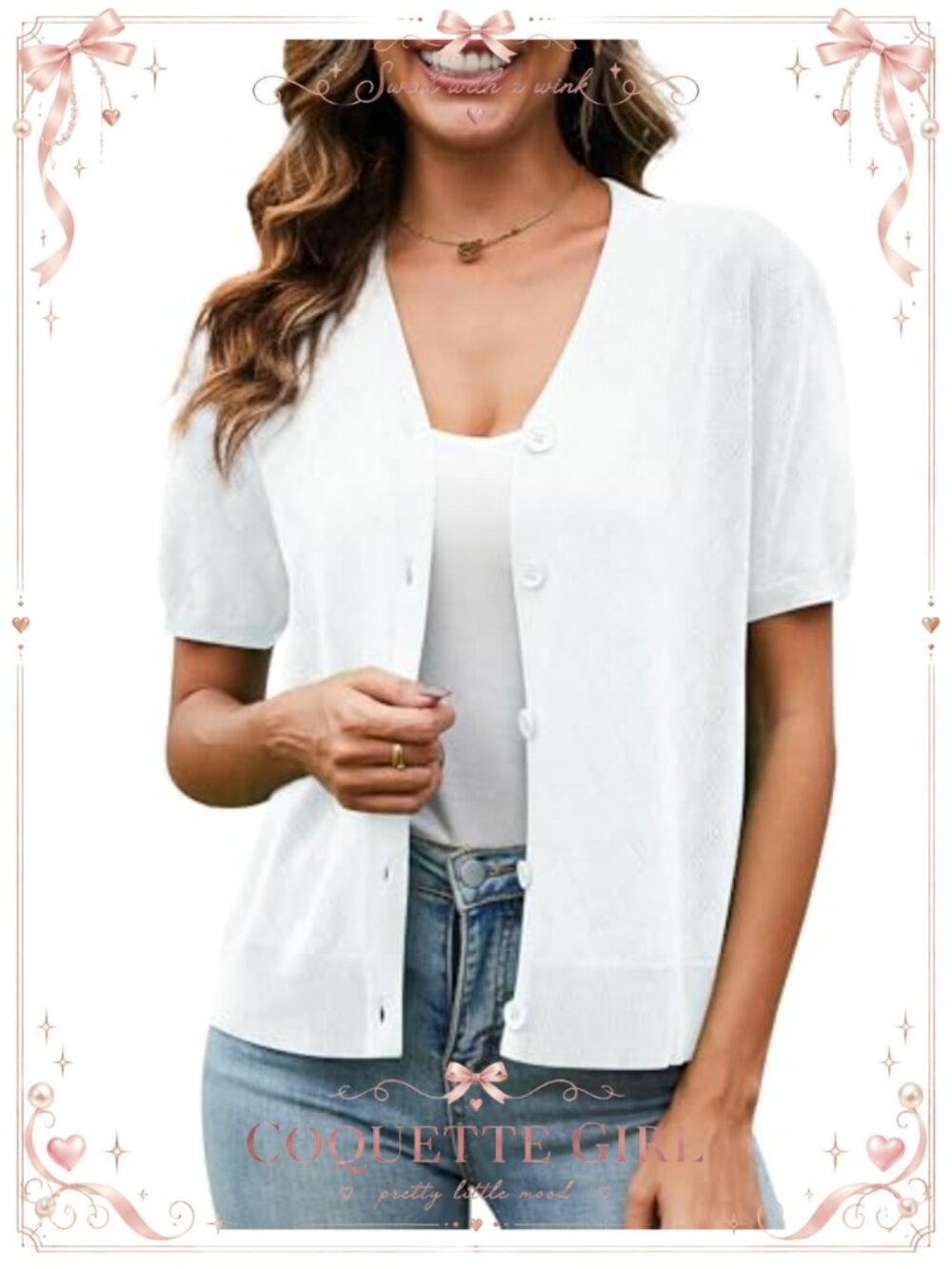 Lightweight Crochet Knit Button Down V Neck Cropped Bolero Shrug Cardigan